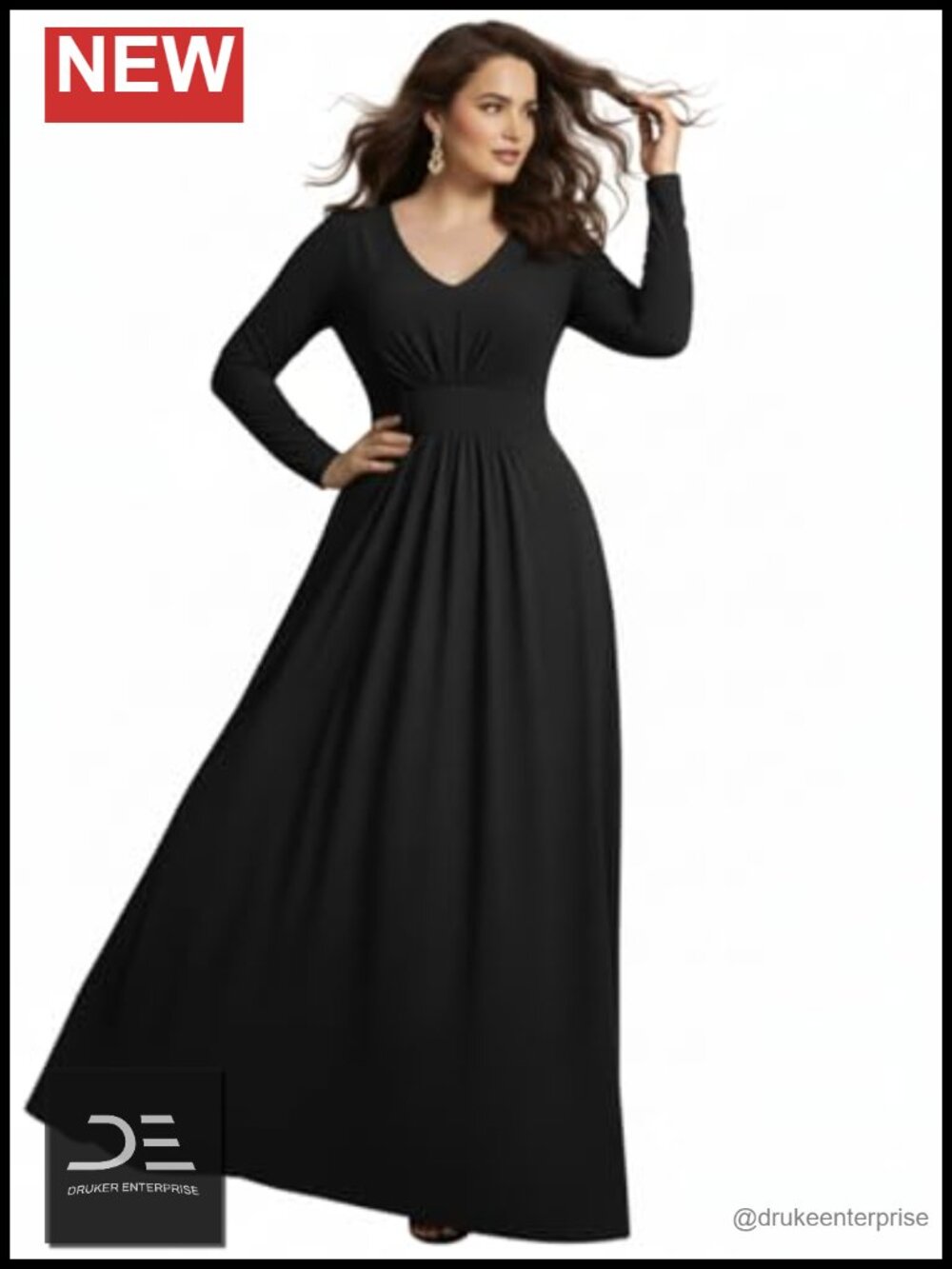 KOH KOH Long Sleeve Empire Waist Pleated Maxi Dress